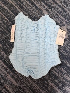 Bardot Light Blue Ruched Strapless Top